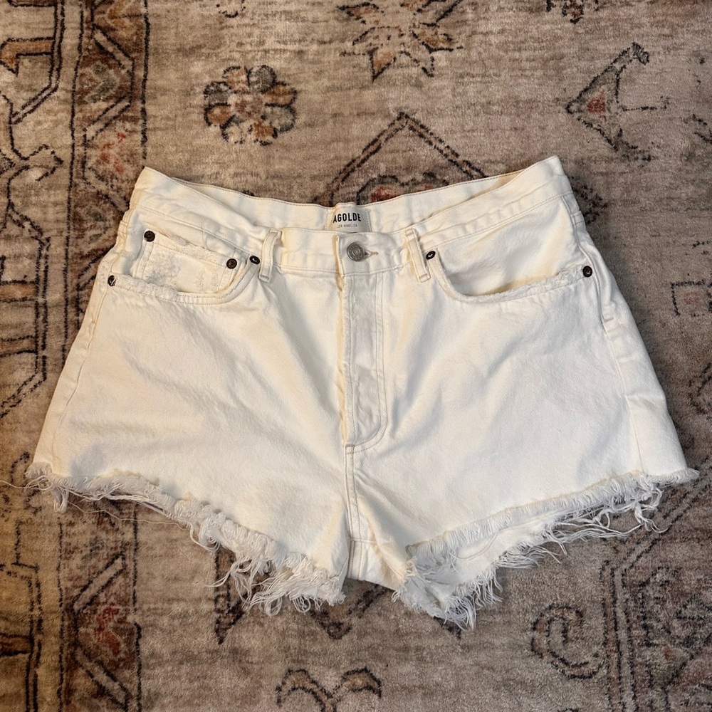 Agolde Parker White Frayed Hem Jean Shorts